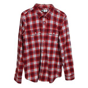 Lifted Research Group LRG Flannel Plaid Shirt Red Long Sleeve Button Up Sz L